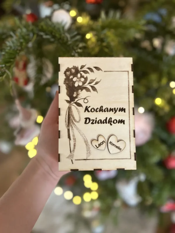 Drewniane pudełko na zdjęcia - Dzień Babci i Dziadka